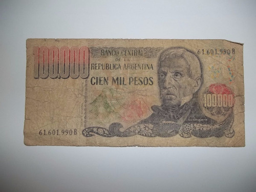 Billete 100.000 Pesos Ley 18188 Serie B