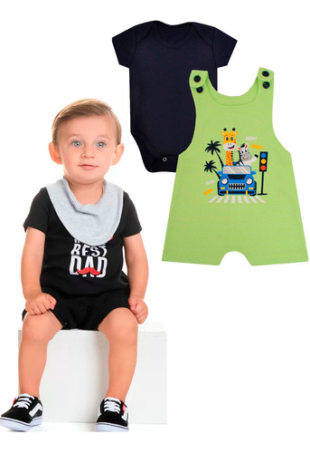 Kit Roupas De Bebê Macacão Jardineira Menino/menina 5 Peças