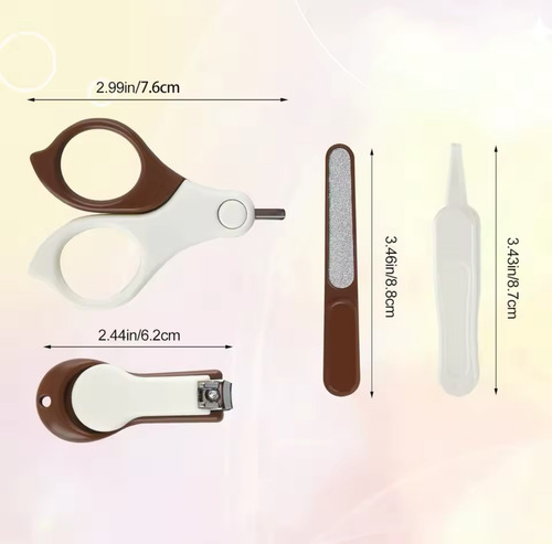 Kit 4pz Higiene Cuidado Uñas Bebé Cortauñas Marrón