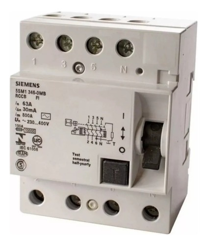 Interruptor Diferencial Siemens 4x63 30 Mah 5sm1346-0mb