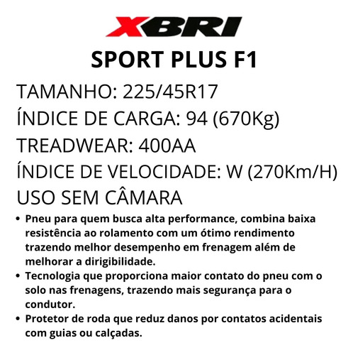 Pneu Xbri 225/45r17 94w Sport Plus F1 Corolla Civic