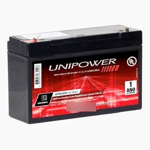 Bateria Selada 6v 12ah Unipower Up6120 - Vida Útil: 2 Anos
