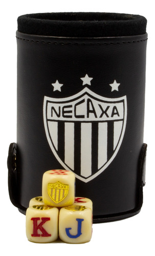 Cubilete Rayos Del Necaxa Con Portadados. 5 Dados Grabados