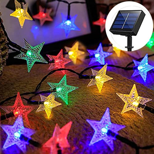 Imagen 1 de 8 de Guirnalda Solar Estrella 5 Metros 50 Led Calida Navidad