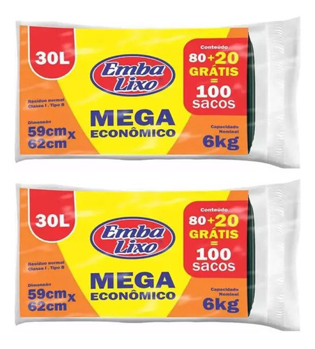 Saco De Lixo 30 Litros Mega Econômico Embalixo Kit 200 Sacos