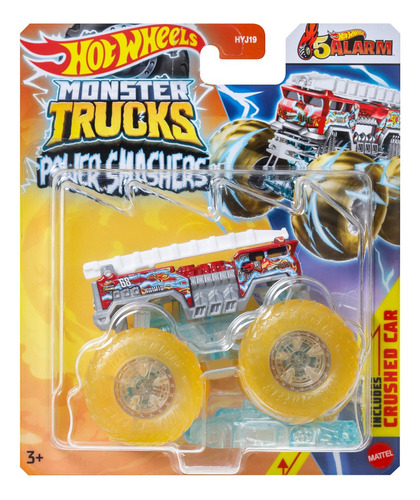Hot Wheels Monster Trucks, Bomberos, 5 unidades de alarma, camión, color Power Smashers