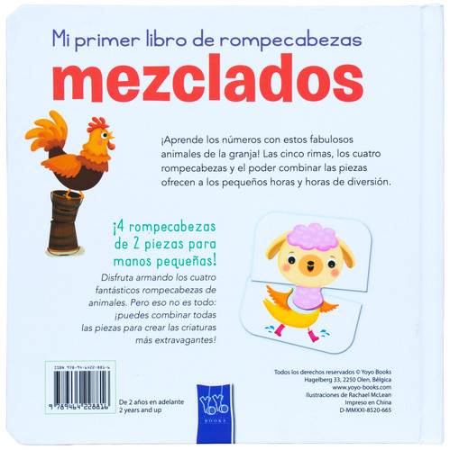 Mezclados: Los Animales de la Granja Aprenden a Contar.: Libro para colorear Mezclados: Los animales de la granja aprenden a contar, de Varios. Editorial Jo Dupre Bvba (Yoyo Books), tapa dura en español, 2022