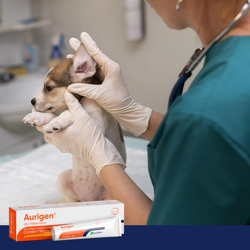 Pomada Aurigen 15 G Ourofino Tratamento Otológico Otite Cães