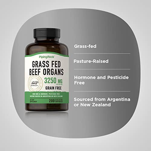 Piping Rock Grass Fed Beef Órgãos 3250 Mg | 200 Cápsulas | S