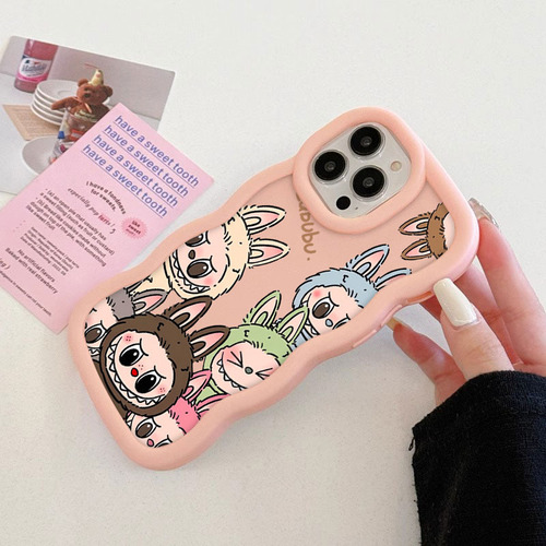 Sh Carcasa For iPhone Labubu Macaron Candy Color Wave