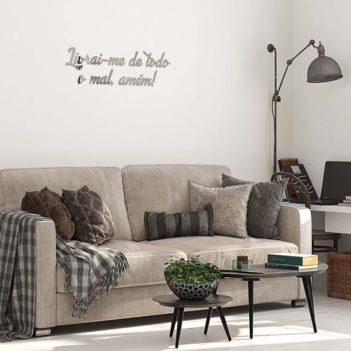 Espelho Decorativo Livrai-me De Todo Mal Acrílico Oração Moldura Prata