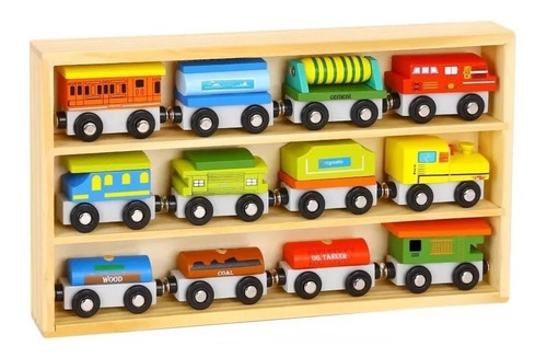 Set De Trenes 12 Piezas De Madera Imantados Magnific Acacia