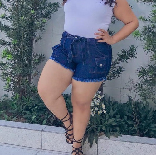 Imagem 2 de 4 de Short Feminino Jeans Cintura Alta Curto C Lycra Plus Size