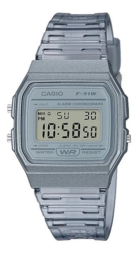 Reloj Casio Clásico Retro F-91ws - Colores Color de la correa Gris Translúcido Color del bisel Gris Translúcido Color del fondo LED