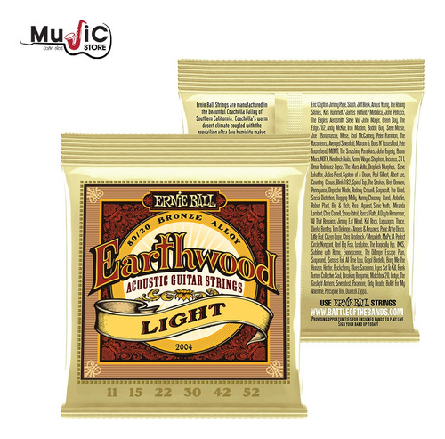 Ernie Ball 2pack 2004 Cuerdas Light P Guitarra Acustica Bron