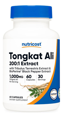 Extracto Tongkat Ali Nutricost 1000mg Salud Masculina Sabor Sin Sabor
