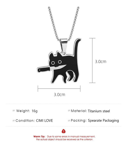 Collar Dije Kawaii Gato Killer Acero Inoxidable Unisex