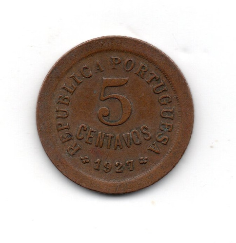 Portugal Moneda 5 Centavos Año 1927 Km#572