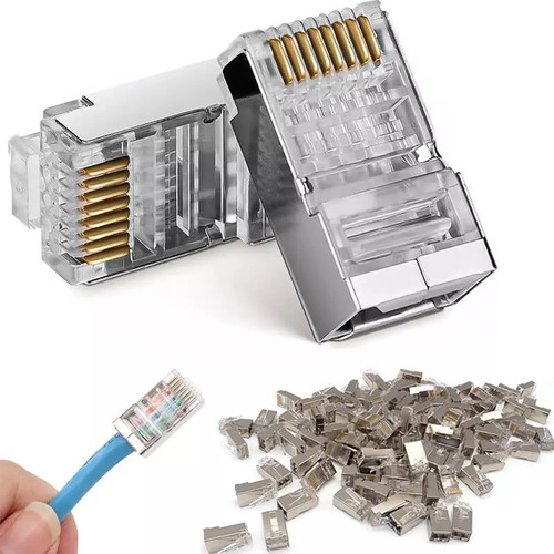 200 Conector Plug Rj45 Blindado Cat 6 Red Ftp Utp