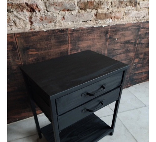 Imagen 6 de 7 de Mesa De Luz Hierro Madera Industrial 50x35x60 Black Moderna