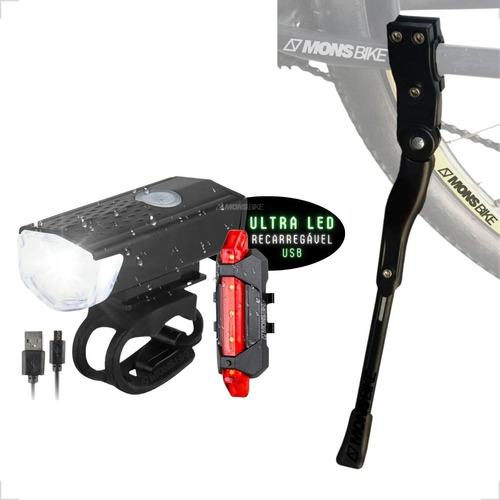 Kit Farol E Lanterna Led Bike Mtb + Pezinho Aro 26 A 29