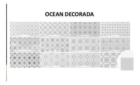 Eu Ceramica Pared Ocean Decorada 7.5x30  Blanca/negra Brillo