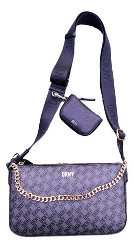 Bolsa Dkny Original Negro Gris Monedero Strap Grueso Dama