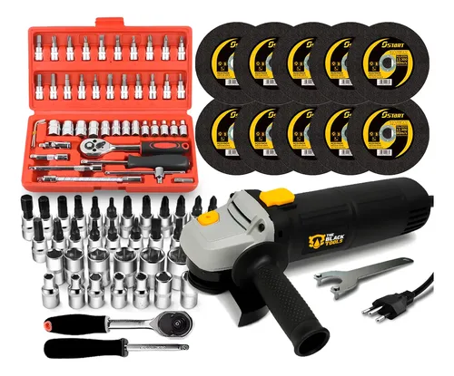 Esmerilhadeira Lixadeira Angular 4.1/2 11000rpm C/ 56 Peças  Preto 127v 60hz