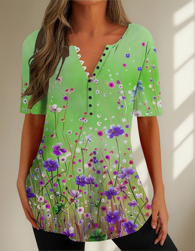 Camiseta De Verano Con Cuello Estampado Para Mujer, Talla Co