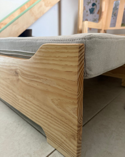 Sofá Cama Individual 3 En 1 Con Cojines, Madera De Pino Pino Natural Liso