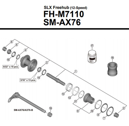 Eixo Completo Para Cubo Traseiro Shimano Fh-m7110 142mm