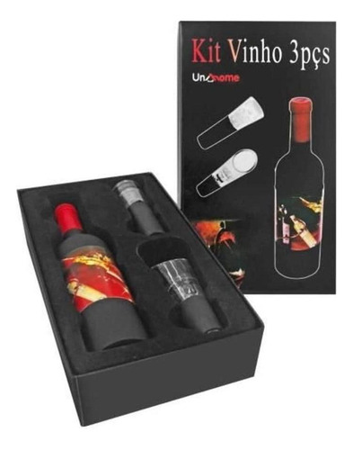 Kit Vinho Com Bomba De Ar Saca Rolha 3 Peças Unyhome