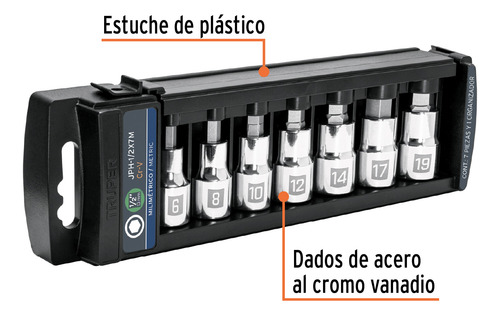 Juego De 7 Dados Cuadro 1/2 Punta Hexagonal Mm, Truper