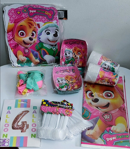 Kit Decoracion Paw Patrol Niña Skye, Para 24 Personas.