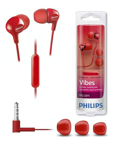  Audifonos Philips She3555 Vibes Con Micrófono Color Rojo