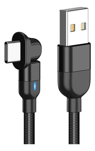 Cabo Usb Reto Tipo C Curto 50cm L 90 Graus Carrega E Dados Cor Preto