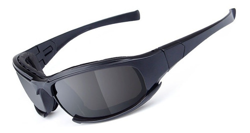 Anteojos Tacticos Moto Bici Ciclismo Con 4 Lentes En 1 Lente Negro/fume/transparente/amarillo Armazón Negro Diseño Spoke