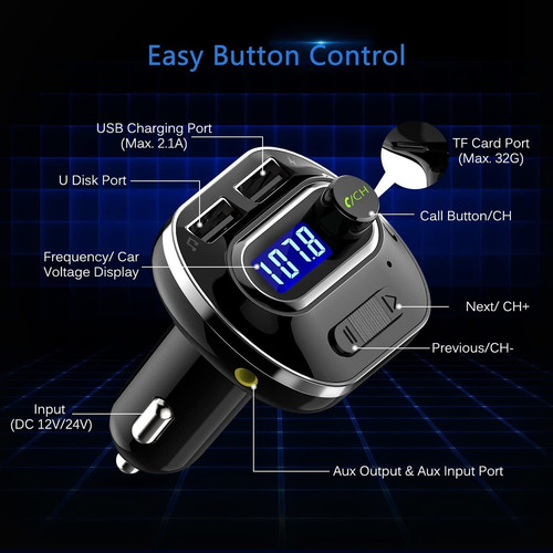 Transmisor Fm Bluetooth Victsing Para Automovil, Adaptado...