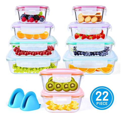 Juego De 10 Recipientes De Vidrio Con Tapa Botoys Hermeti...