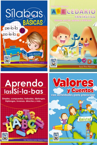 4 Guías Escolares Abecedario, Silabas Y Valores Para Kinder