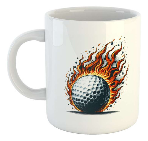 Taza Ceramica Pelota De Golf Envuelta Fuego Llamas M2