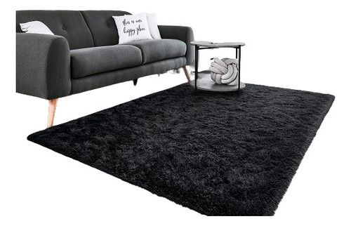 Y Alfombra De Salón Peluda Súper Suave De 160cm*120cm Negro