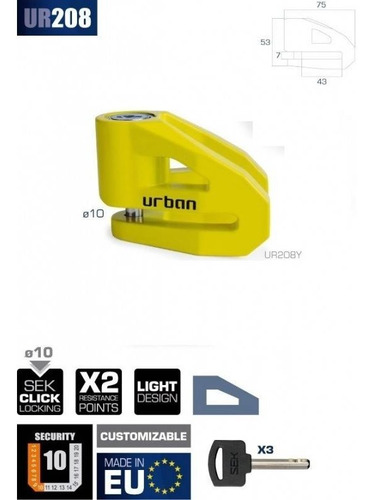 Imagen 2 de 5 de Candado , Tranca De Disco Para Moto Ur208y