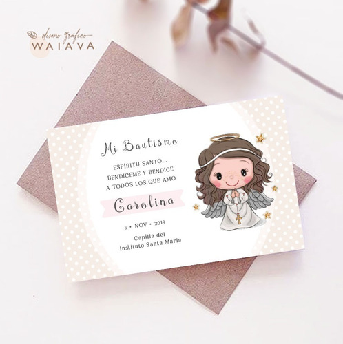 Imagen 3 de 10 de Estampitas Bautismo Tarjetas Estampas Nenas Horizontal X 3u