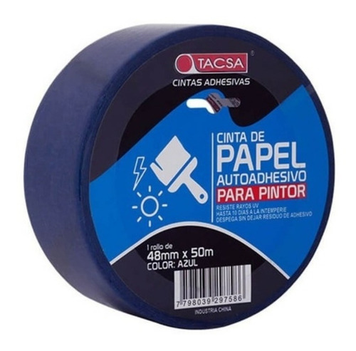 Cinta De Enmascarar Papel 48 Mm X 50 M Tacsa Azul Pintor