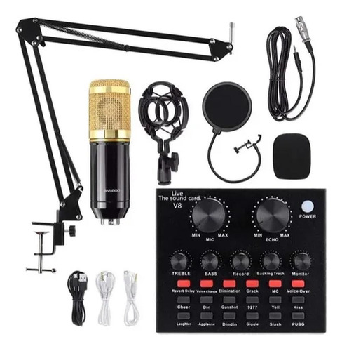 Kit Microfone Condensador Para Estúdio Bm800 + Placa D