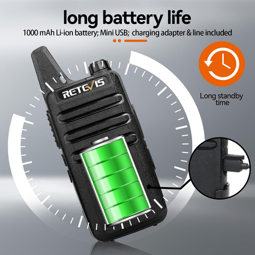 Retevis Radio Bidireccional Rt22 Recargable De Largo Alcance Negro Bandas De Frecuencia