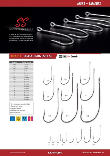 Anzol Pinnacle O'shaughnessy Ss Khs-443 Nº 08 - 20 Uni
