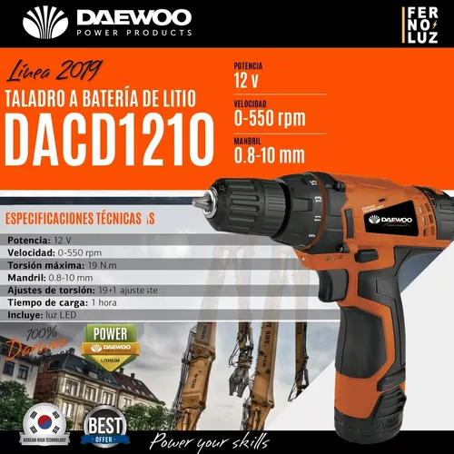 Taladro Atornillador Inalambrico Con Bateria 12v Daewoo Led