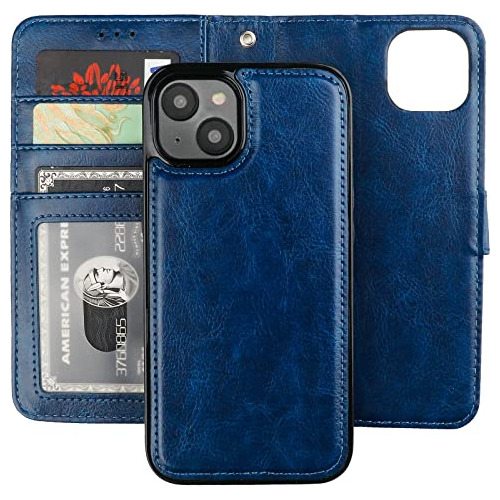 Funda Para iPhone 14 Desmontable Bloq Rfid Cuero Azul